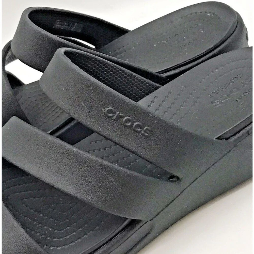 Crocs Monterey Dual Comfort Wedge Sandals Women's 10 Black 206304 Comfort Shoes
